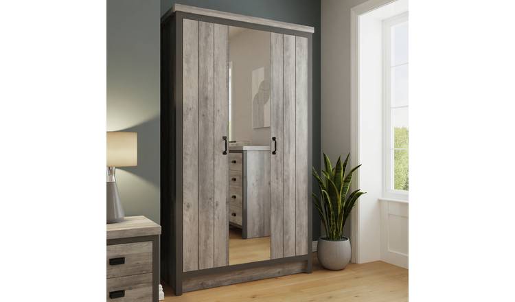 GFW Boston 3 Door Mirror Wardrobe - Slate Grey