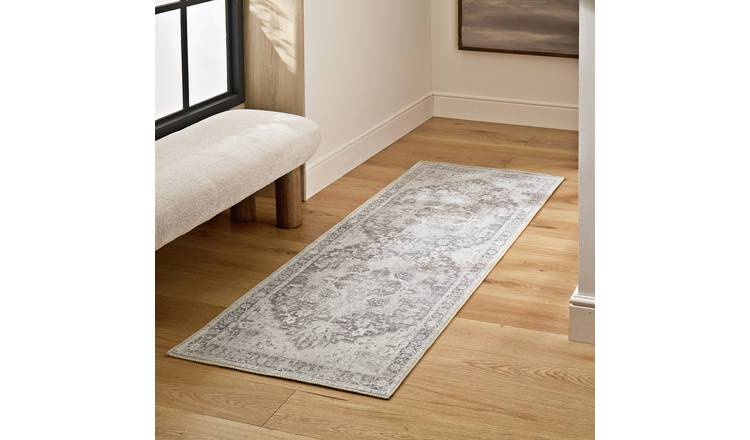 Habitat Vintage Effect Grey Flatweave Runner - 66X200cm
