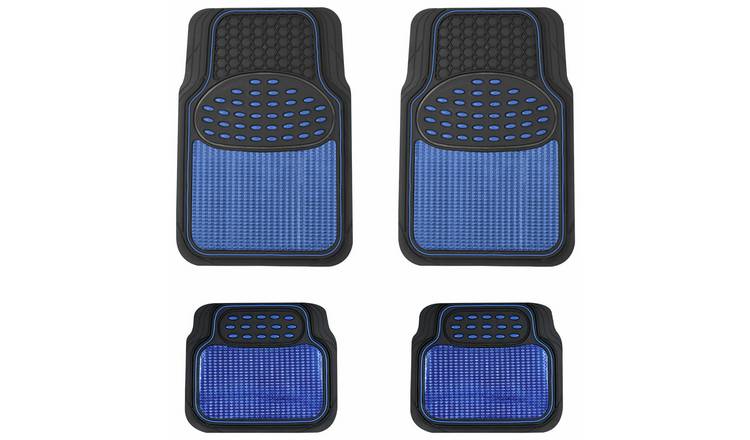 Streetwize Heavy-Duty Rubber Car Mat Set - Blue Trim