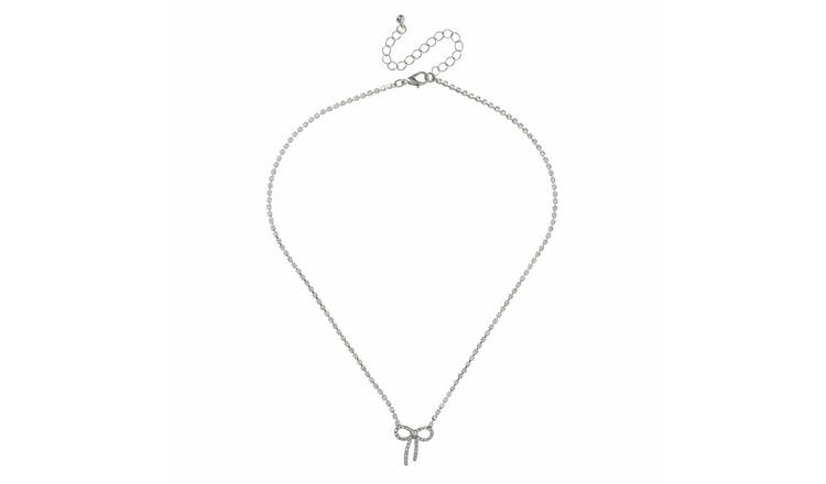 Liars & Lovers Silver Dainty Crystal Bow Pendant Necklace