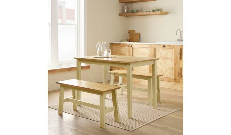 Argos Home Chicago Cream Dining Table & 2 Cream Benches