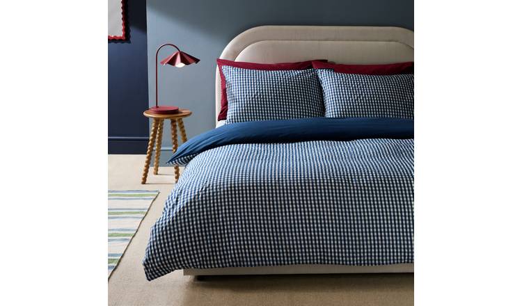 Habitat Gingham Seersucker Navy Bedding Set - King size