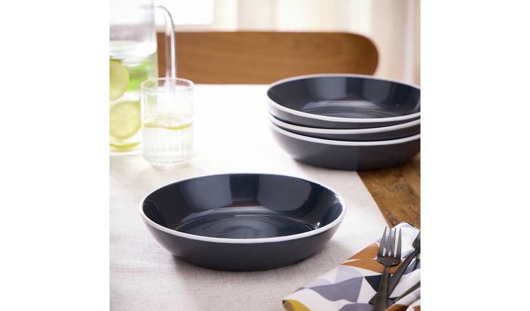 Argos Home White Rim 4 Piece Stoneware Pasta Bowl - Charcoal