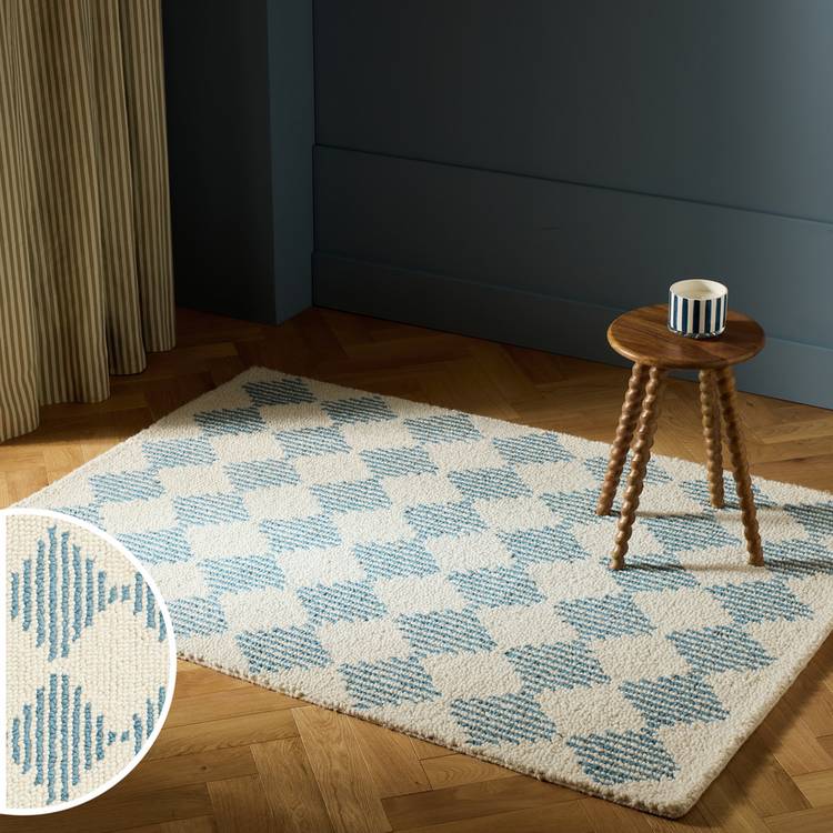 Habitat Blue Diamond Tufted Cream Wool Rug - 160x230cm 0