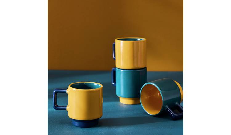 Habitat Colour Block Set of 4 Stoneware Stacking Mugs