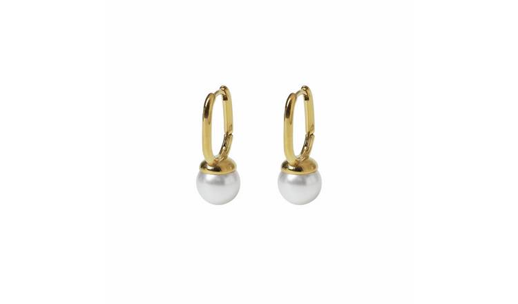 Liars & Lovers Gold Tone Pearl Drop Hoop Earrings