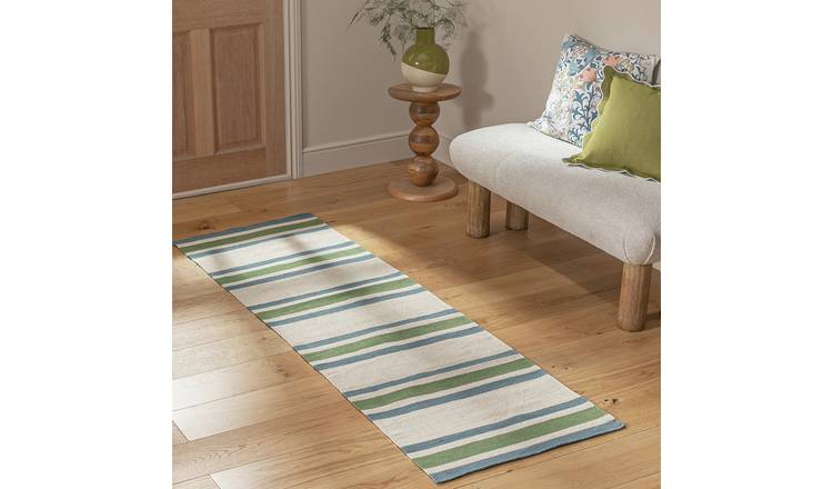 Habitat Stripe Green Flatweave Runner - 200x66cm