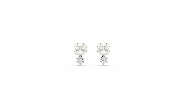 Swarovski Rhodium Plated Crystal Pearl Matrix Stud Earrings
