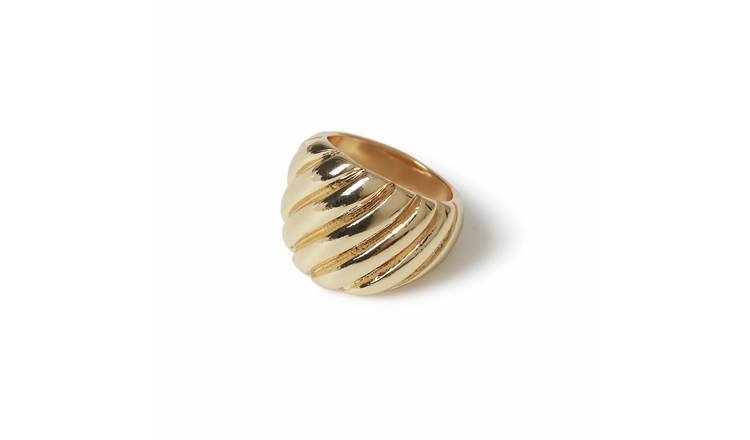 Freedom Gold Tone Ribbed Ring - L