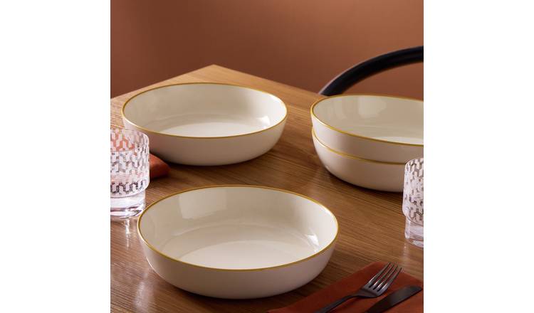 Argos Home Mustard Rim 4 Piece Stoneware Pasta Bowls