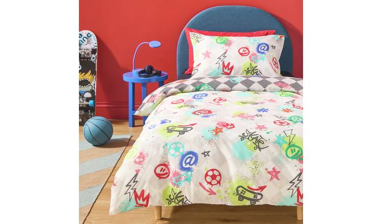 Argos Home Checkerboard Graffiti Kids Bedding Set - Single