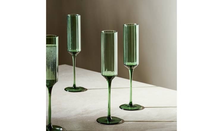 Habitat Green Wide Ribbed Set of 4 Champagne Flute