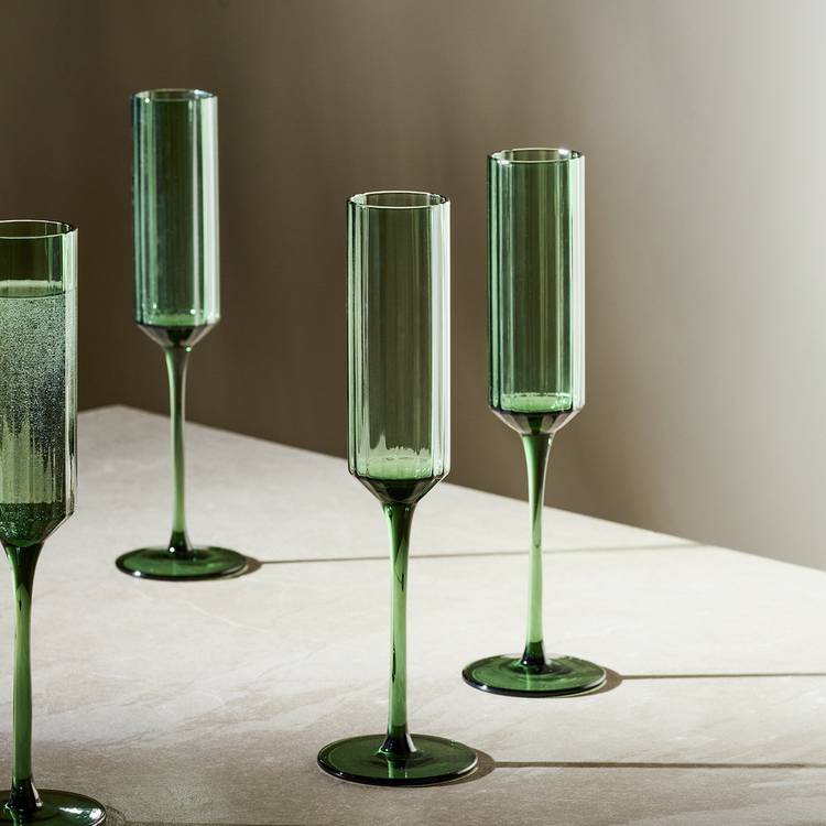 Habitat Green Wide Ribbed Set of 4 Champagne Flute 0