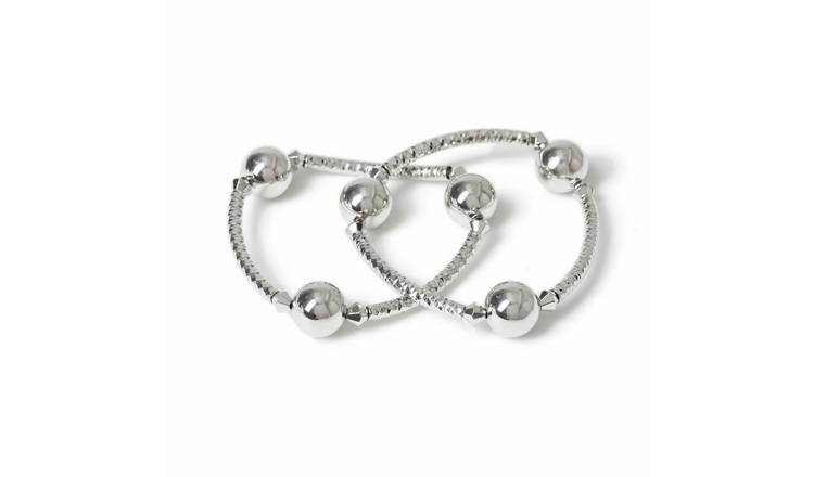 Freedom Silver 2 Pack Ball Stretch Bracelets