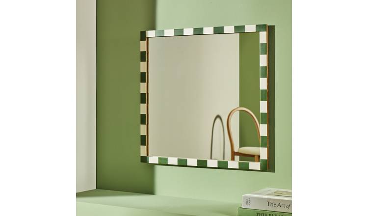 Habitat Striped Green Resin Square Wall Mirror - 51x51cm