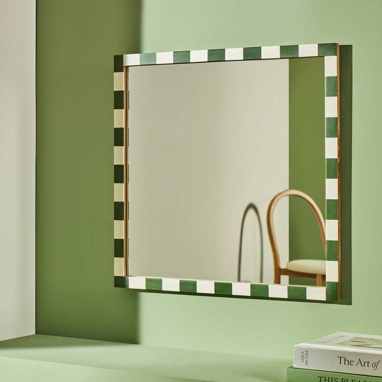 Habitat Striped Green Resin Square Wall Mirror - 51x51cm 0