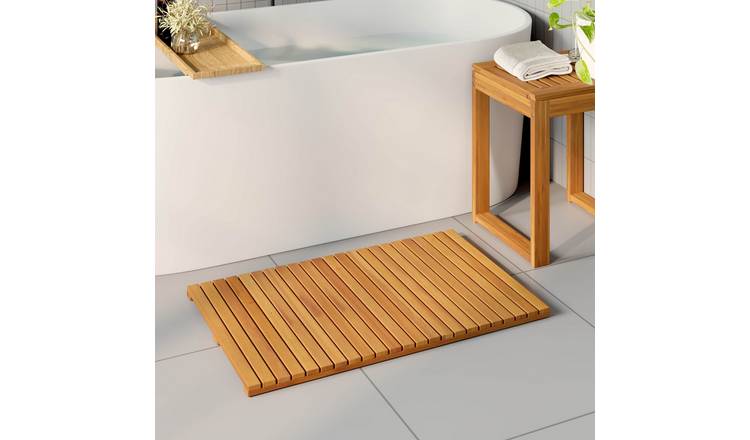 Walplus Wood Bath Mat Plain - Brown - 80 x 50 cm