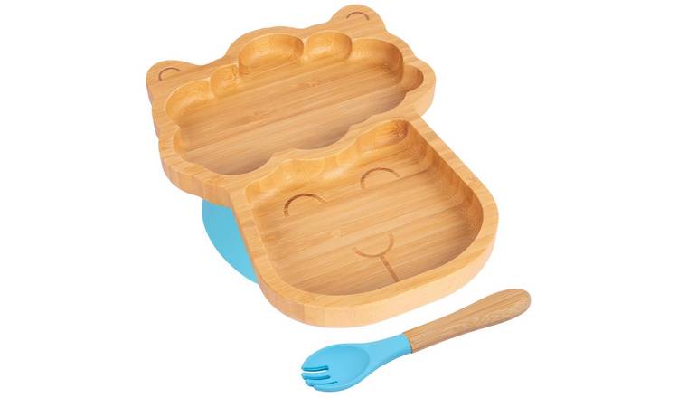 Tiny Dining Bamboo Llama Baby Weaning Plate & Fork Set - Blue