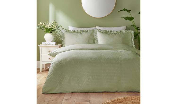 Silentnight Seersucker Frill Sage Bedding Set - Superking