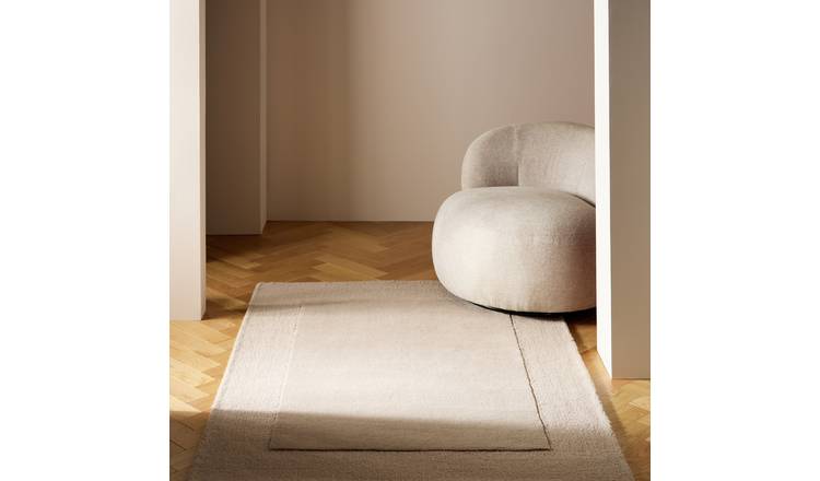 Habitat Simple Border Taupe Wool Cut Pile Rug - 120x170cm