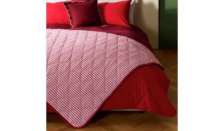 Habitat Striped Yarn Dye Bedspread - Red - 220x200cm