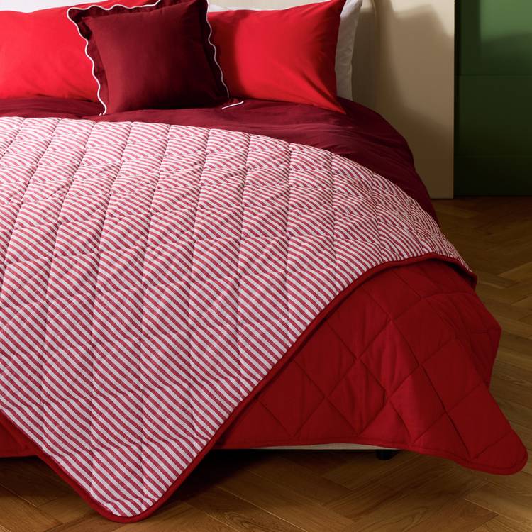 Habitat Striped Yarn Dye Bedspread - Red - 220x200cm 0