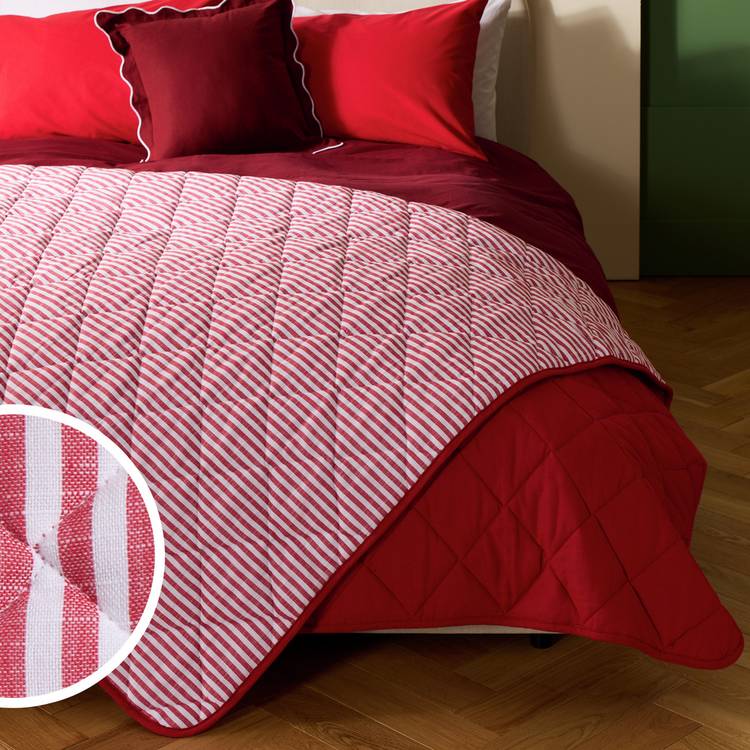 Habitat Striped Yarn Dye Bedspread - Red - 220x200cm 0