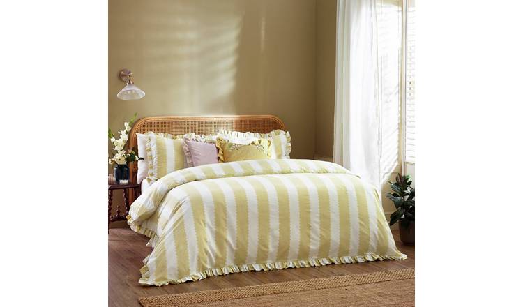 Wylder Birdie Stripe Ruffle Yellow Bedding Set - Double