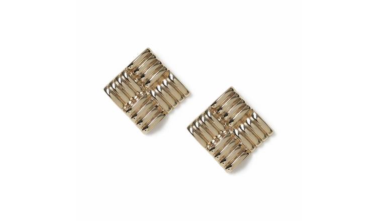 Freedom Gold Square Ridged Stud Earrings
