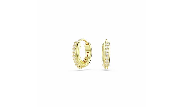 Swarovski Gold Tone Plated Crystal Matrix Mini Hoop Earrings