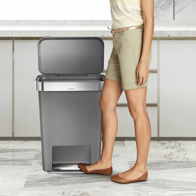Simplehuman 45 Litre Plastic Rectangular Pedal Bin - Grey 0