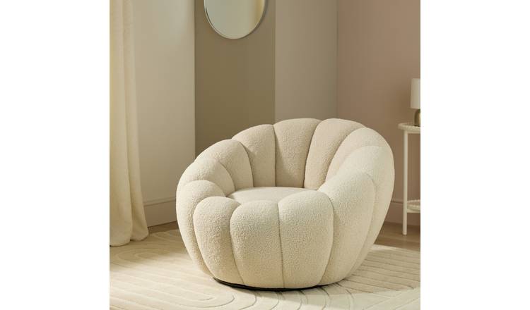 Argos Home Zarah Boucle Swivel Chair - Natural