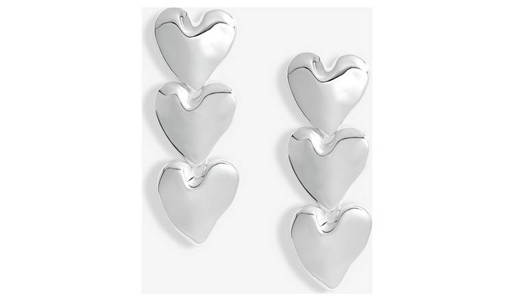 Lipsy Silver Polished Molten Triple Heart Drop Earrings