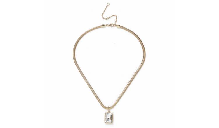 Freedom Gold Square Crystal Snake Pendant Necklace