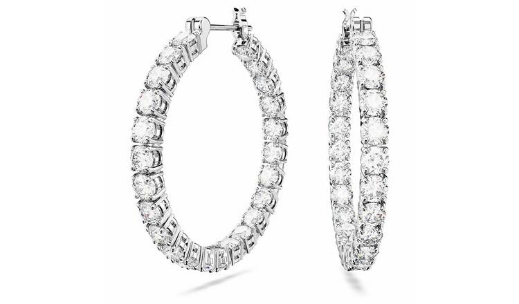 Swarovski Rhodium Plated Crystal Matrix Hoop Earrings