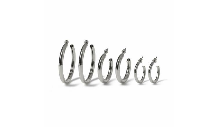 Freedom Silver Tube Pack Of 6 Hoop Earrings