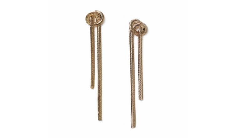 Freedom Gold Knot Snake Chain Long Drop Earrings