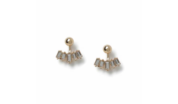 Freedom Gold Rhinestone Front And Back Earrings