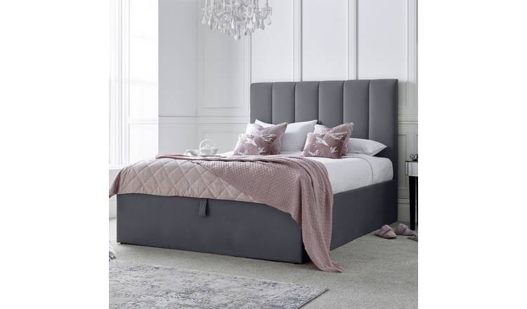Time4Sleep Linea Kingsize Velvet End Lift Ottoman Bed - Grey