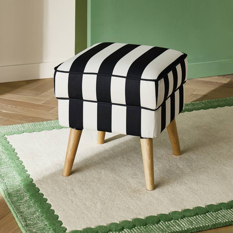 Habitat Callie Fabric Footstool - Black & White 0