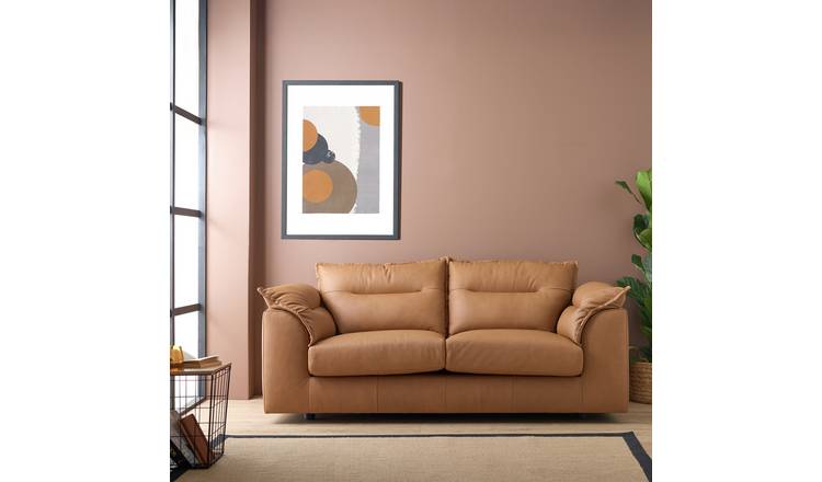 Argos Home Arnold Leather 3 Seater Sofa - Tan