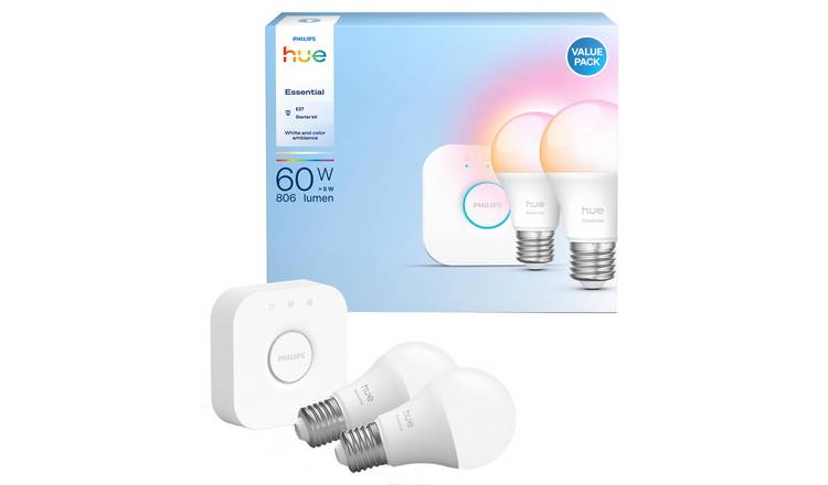 Philips Hue Essential E27 8W Smart Light Bulb - Pack of 2