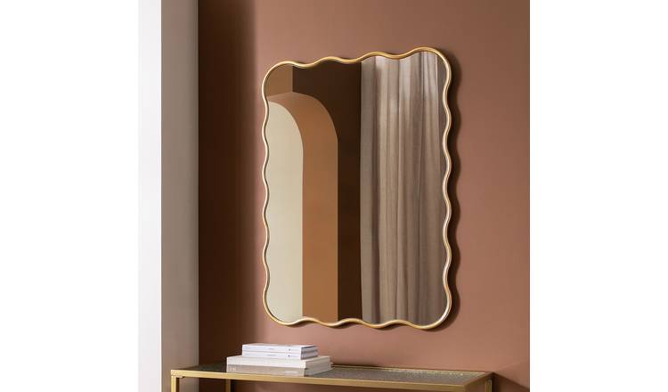 Habitat Gold Coloured Wavy Wall Mirror - 96x71cm