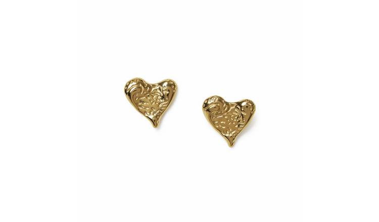 Freedom Gold Plated Molten Heart Stud Earrings