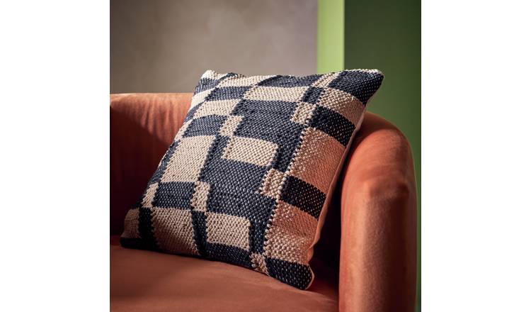 Habitat Woven Geometric Cushion Black - 43x43cm