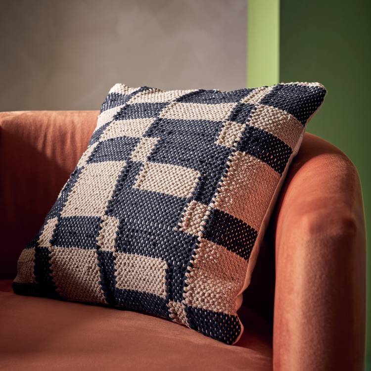 Habitat Woven Geometric Cushion Black - 43x43cm 0