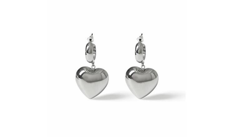 Freedom Silver Thick Heart Hoop Earrings