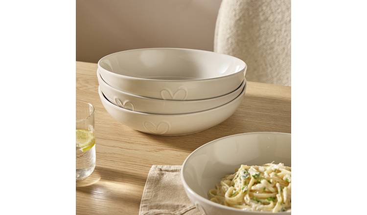 Argos Home Embossed Heart 4Piece Stoneware Pasta Bowls-Cream