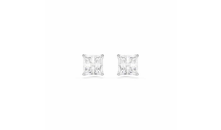 Swarovski Rhodium Plated Square Crystal Stilla Stud Earrings