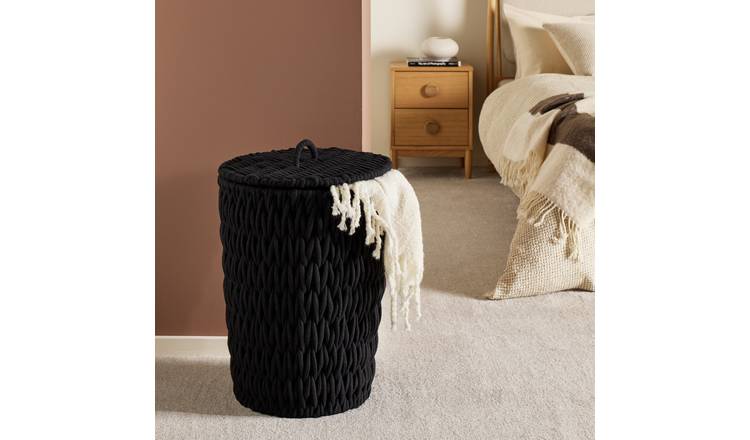 Argos Home 50L Chunky Knit Laundry Basket with Lid - Black